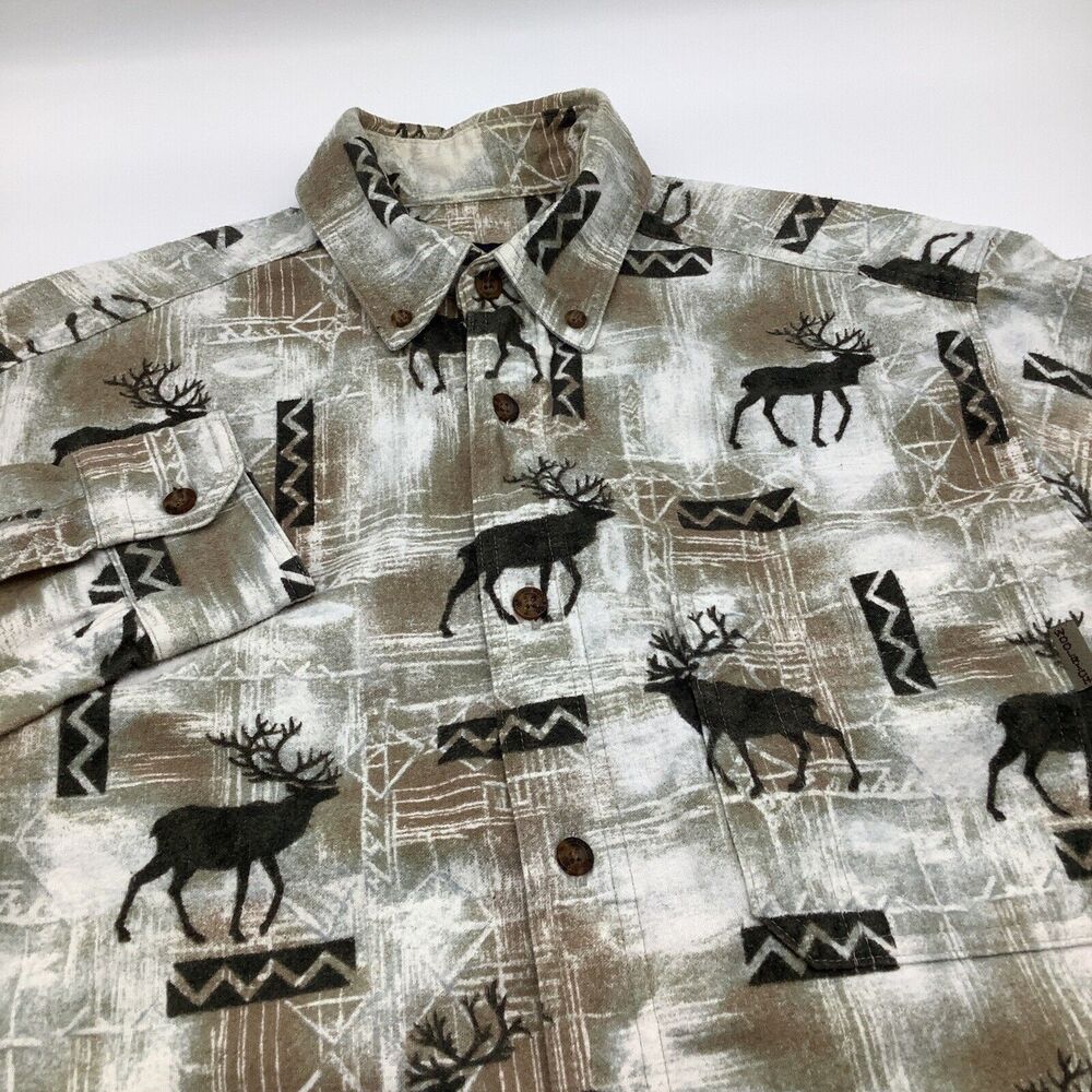 Woolrich Mens Long Sleeve Button Up Flannel Shirt Elk Pattern Size Medium